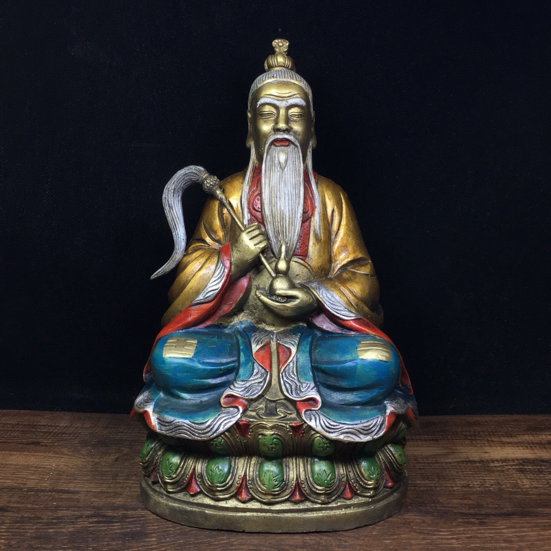 Chinese Antique Pure Copper Painted Taishang Laojun