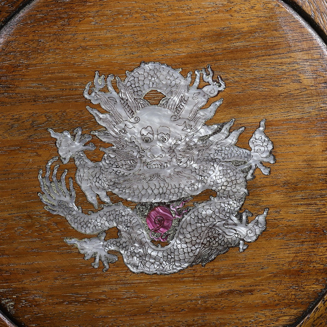 Pear wood inlaid shell small round seat