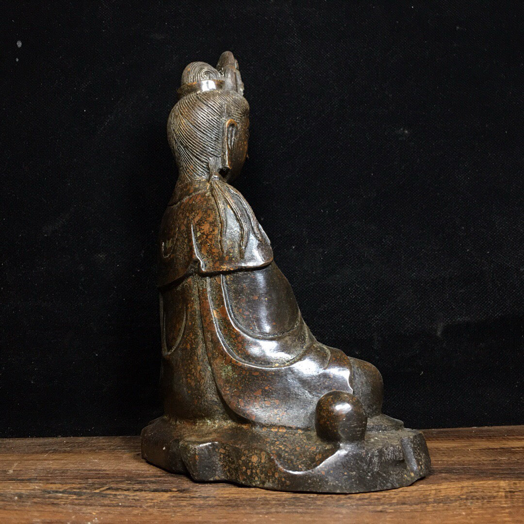 Chinese antique pure copper Guanyin Bodhisattva Buddha statue ornament