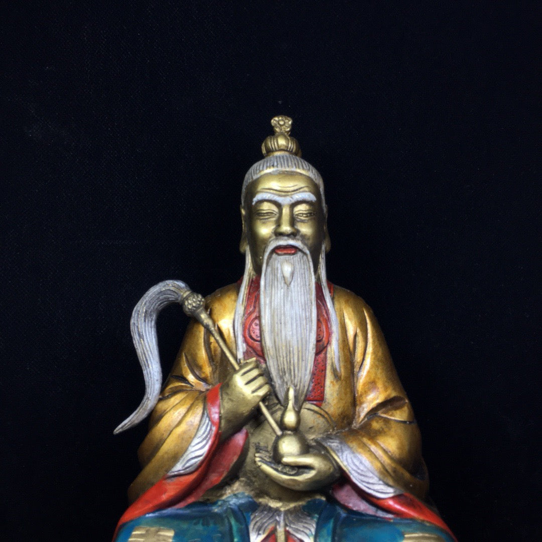 Chinese Antique Pure Copper Painted Taishang Laojun