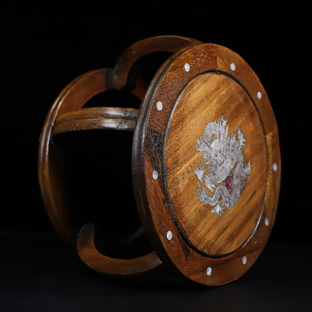 Pear wood inlaid shell small round seat