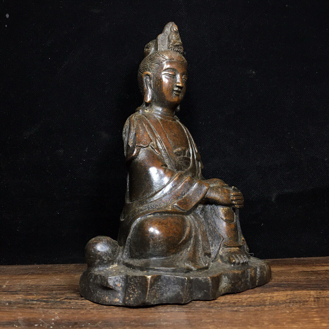 Chinese antique pure copper Guanyin Bodhisattva Buddha statue ornament