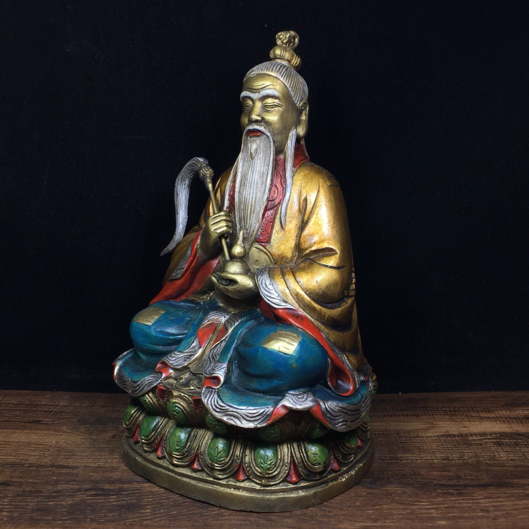 Chinese Antique Pure Copper Painted Taishang Laojun