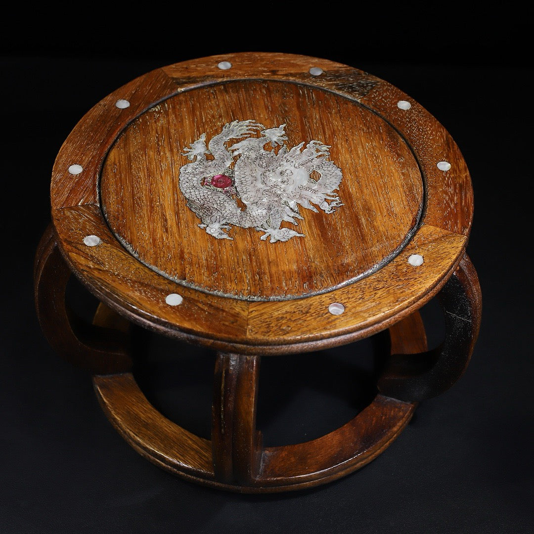 Pear wood inlaid shell small round seat
