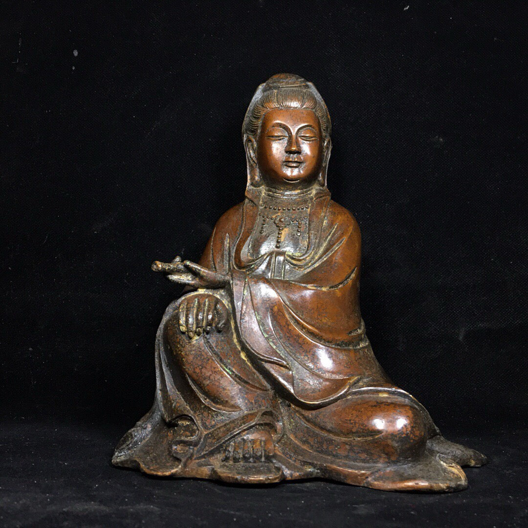 Chinese antique pure copper Guanyin Bodhisattva Buddha statue ornament