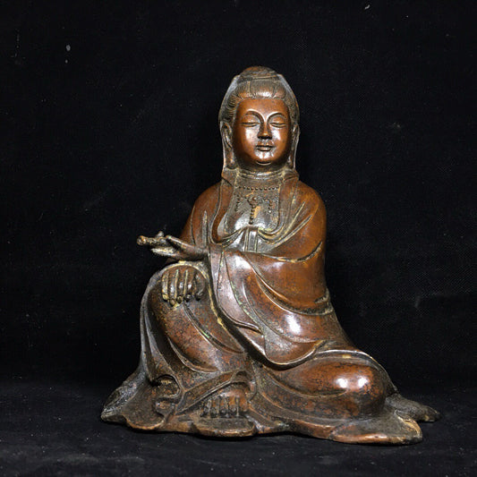 Chinese antique pure copper Guanyin Bodhisattva Buddha statue ornament