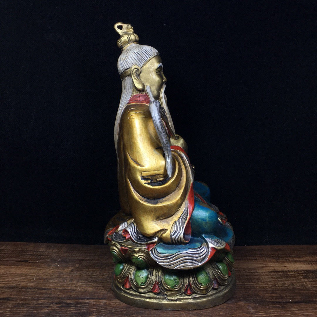Chinese Antique Pure Copper Painted Taishang Laojun