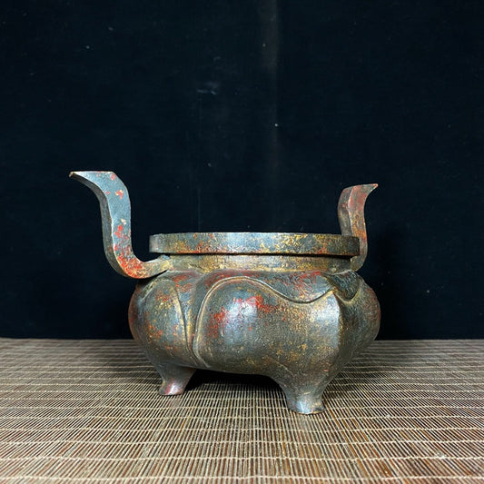 Old copper tire mud gold dynasty crown ear incense burner