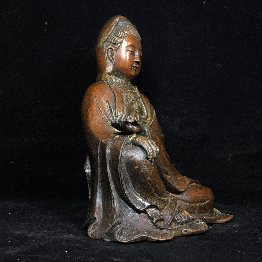 Chinese antique pure copper Guanyin Bodhisattva Buddha statue ornament