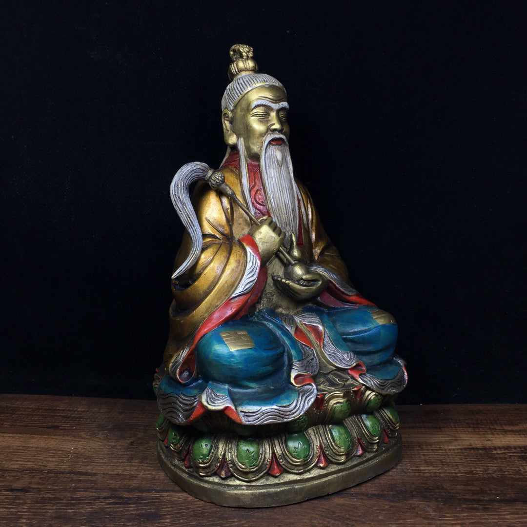 Chinese Antique Pure Copper Painted Taishang Laojun