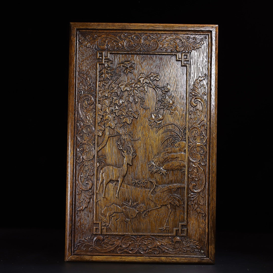 Hua Li Mu Carved Deer and Crane in Spring Drawing Box