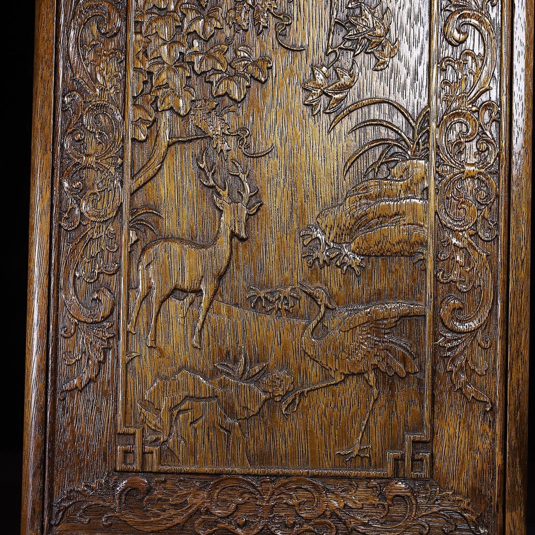 Hua Li Mu Carved Deer and Crane in Spring Drawing Box