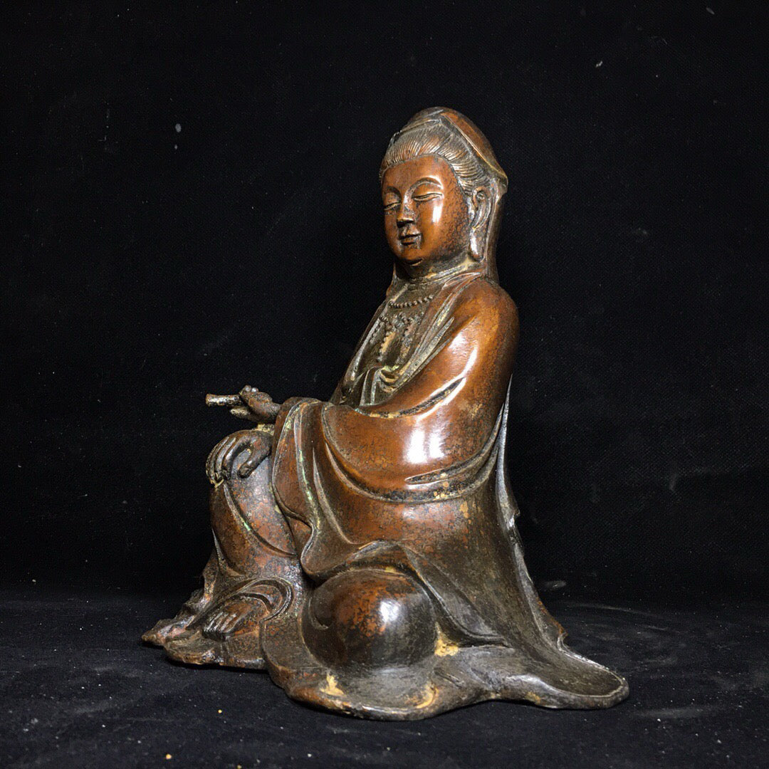 Chinese antique pure copper Guanyin Bodhisattva Buddha statue ornament