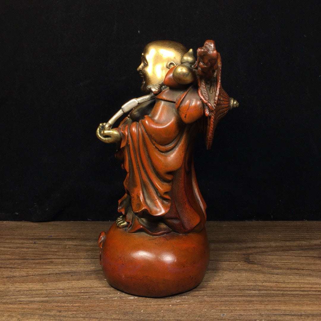 Chinese Antique Pure Copper Seeks Wealth and Treasures, Ruyi Maitreya Buddha Statue