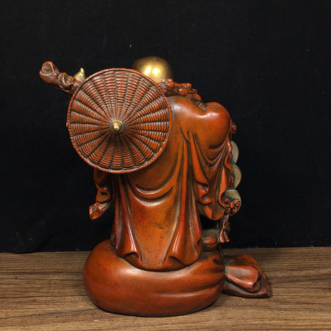 Chinese Antique Pure Copper Seeks Wealth and Treasures, Ruyi Maitreya Buddha Statue
