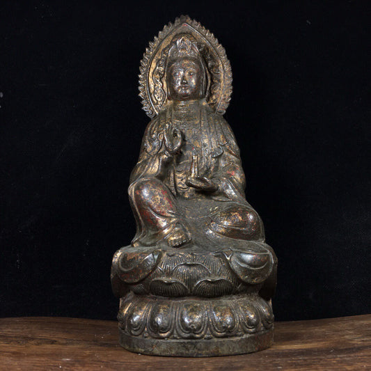 Chinese antique pure copper gold-plated backlit Guanyin ornaments