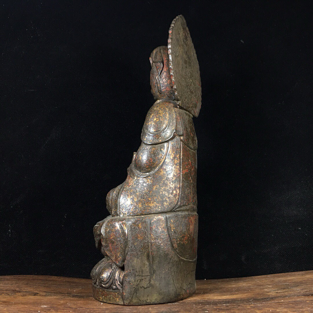 Chinese antique pure copper gold-plated backlit Guanyin ornaments