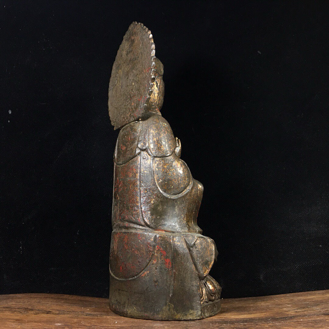 Chinese antique pure copper gold-plated backlit Guanyin ornaments