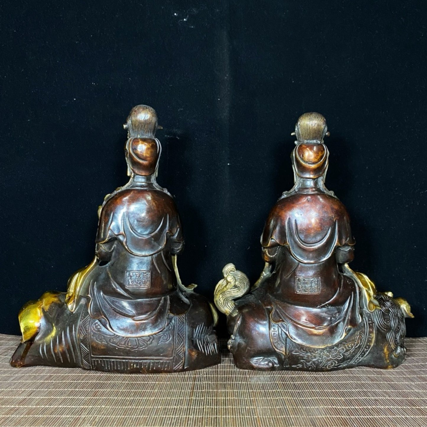 A pair of pure copper gilded large Manjushri Bodhisattva and Samantabhadra Bodhisattva