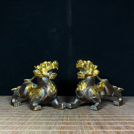 A pair of pure copper gilded Ruyi Pixiu