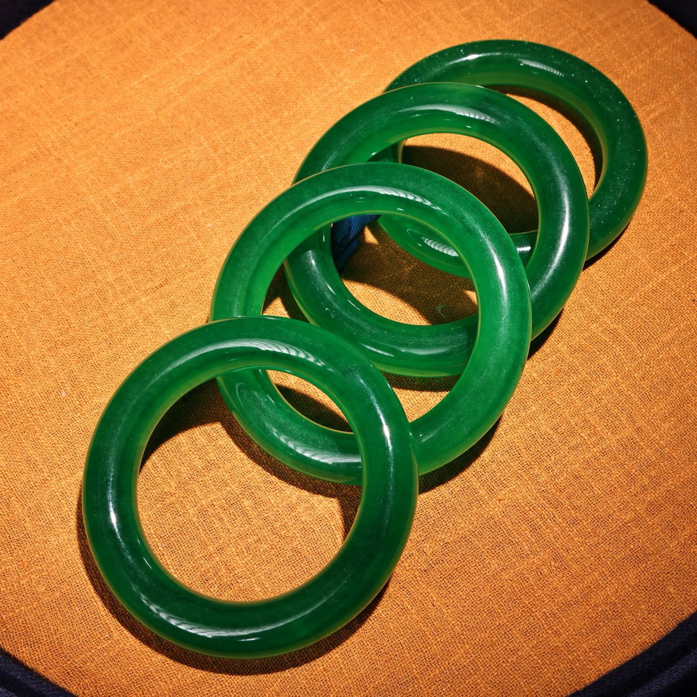 A box of Chinese antique green jadeite jade bracelets