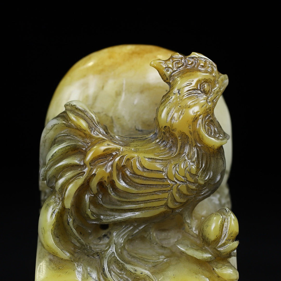 Shoushan Stone "Golden Rooster Sunrise Brings Light" Lucky Rooster Seal