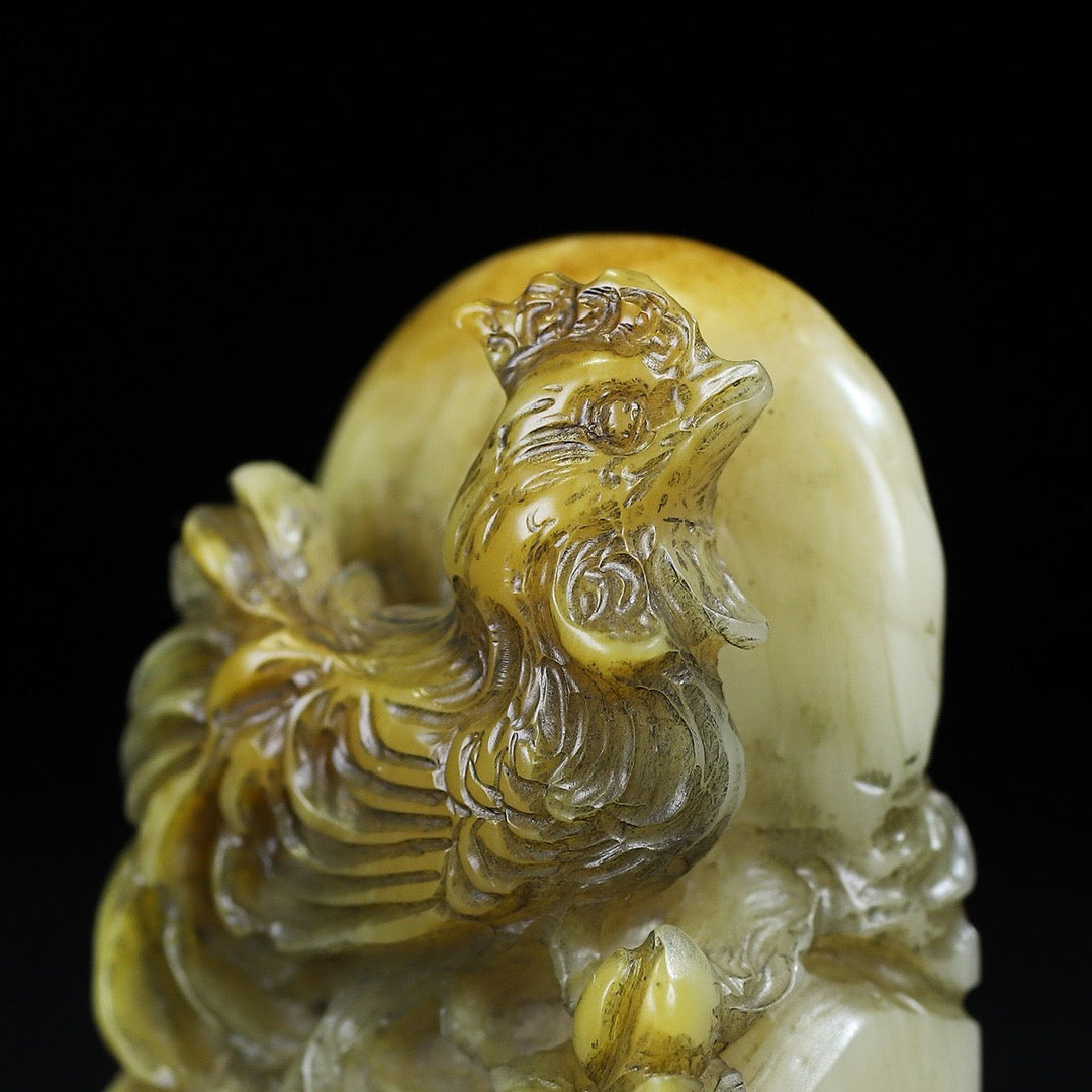 Shoushan Stone "Golden Rooster Sunrise Brings Light" Lucky Rooster Seal