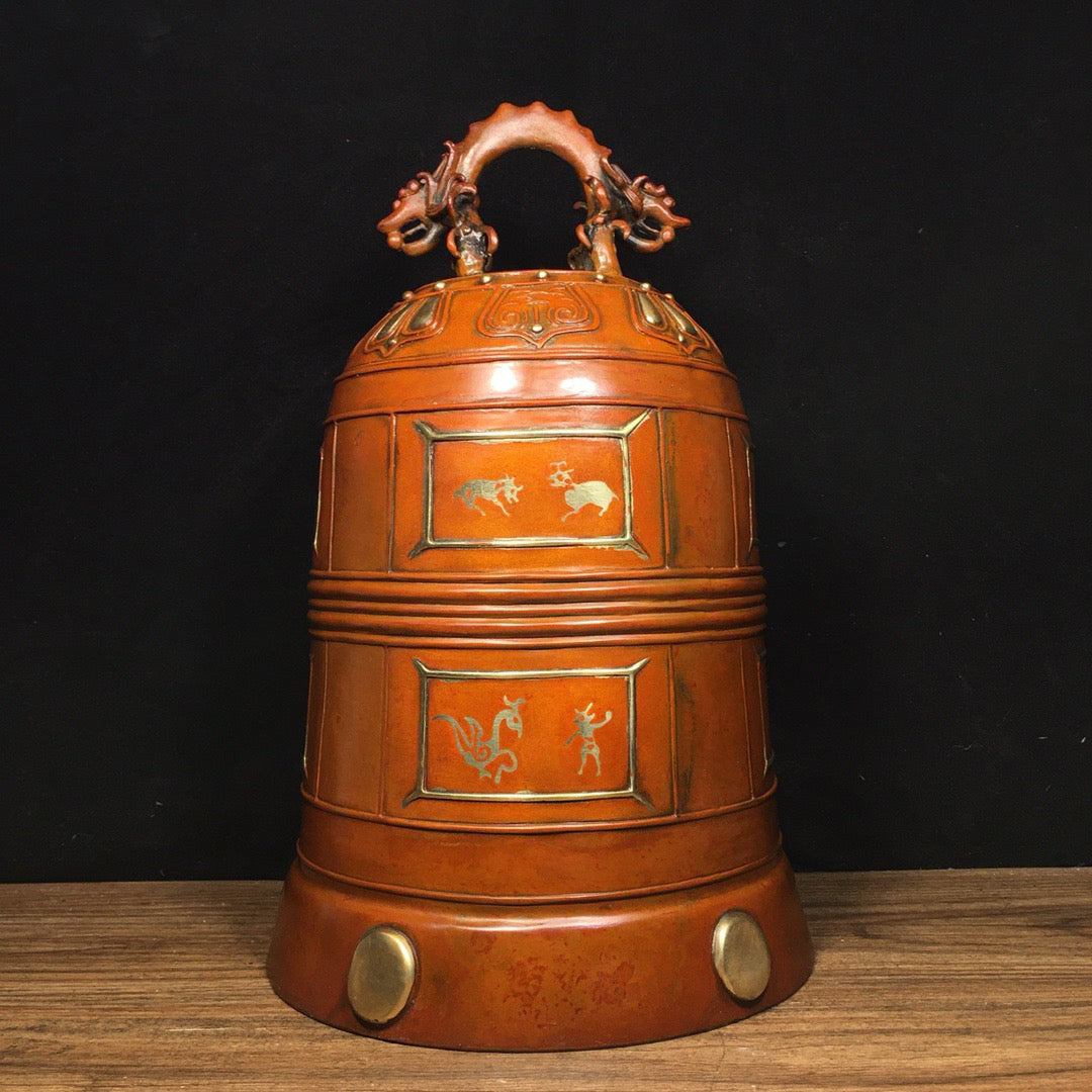Chinese antique pure copper town house safety clock ornaments