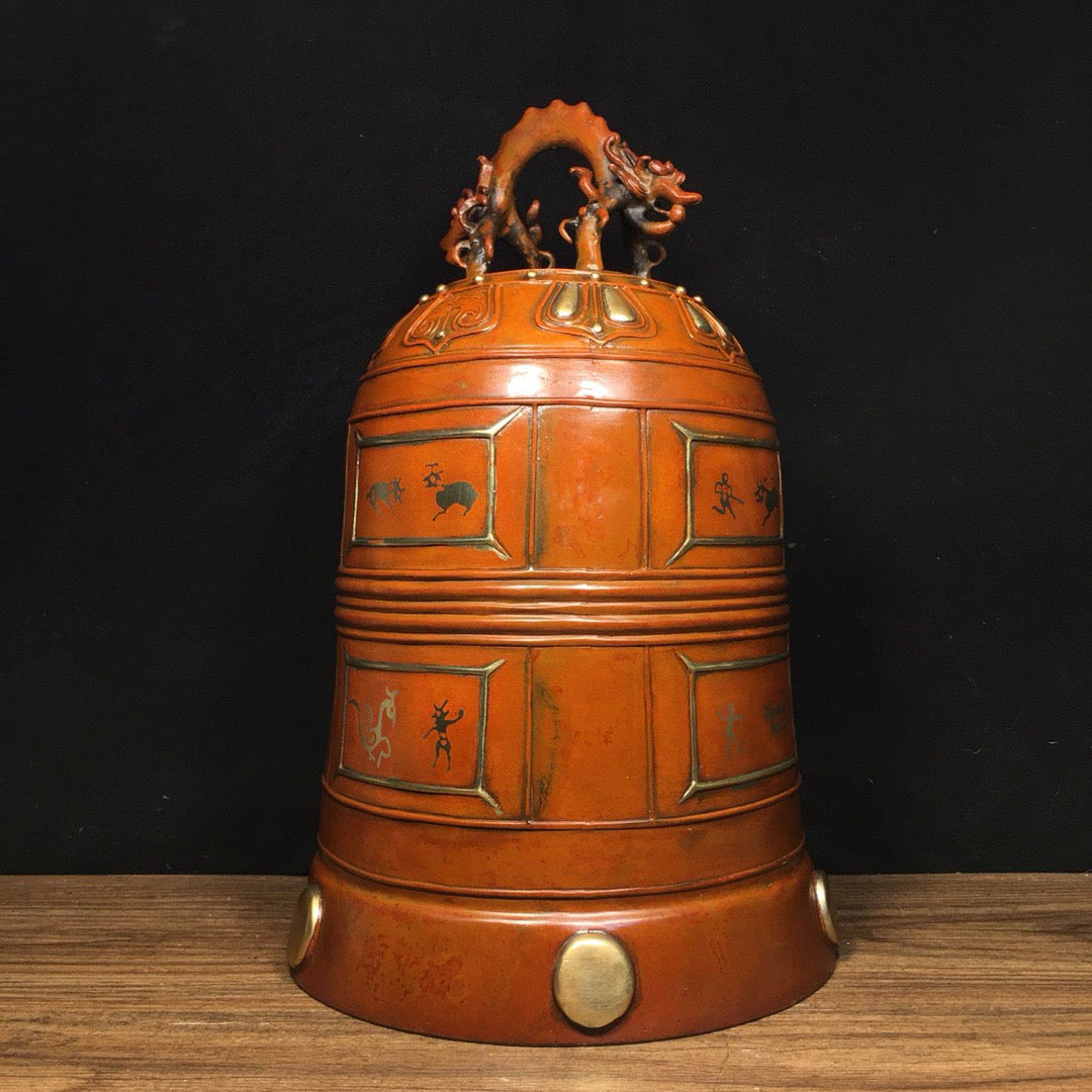 Chinese antique pure copper town house safety clock ornaments