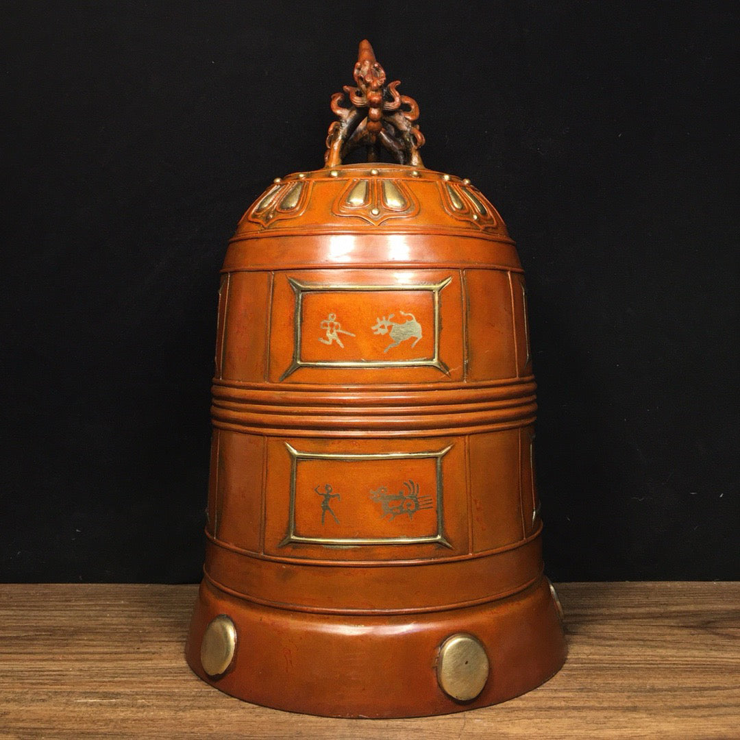 Chinese antique pure copper town house safety clock ornaments