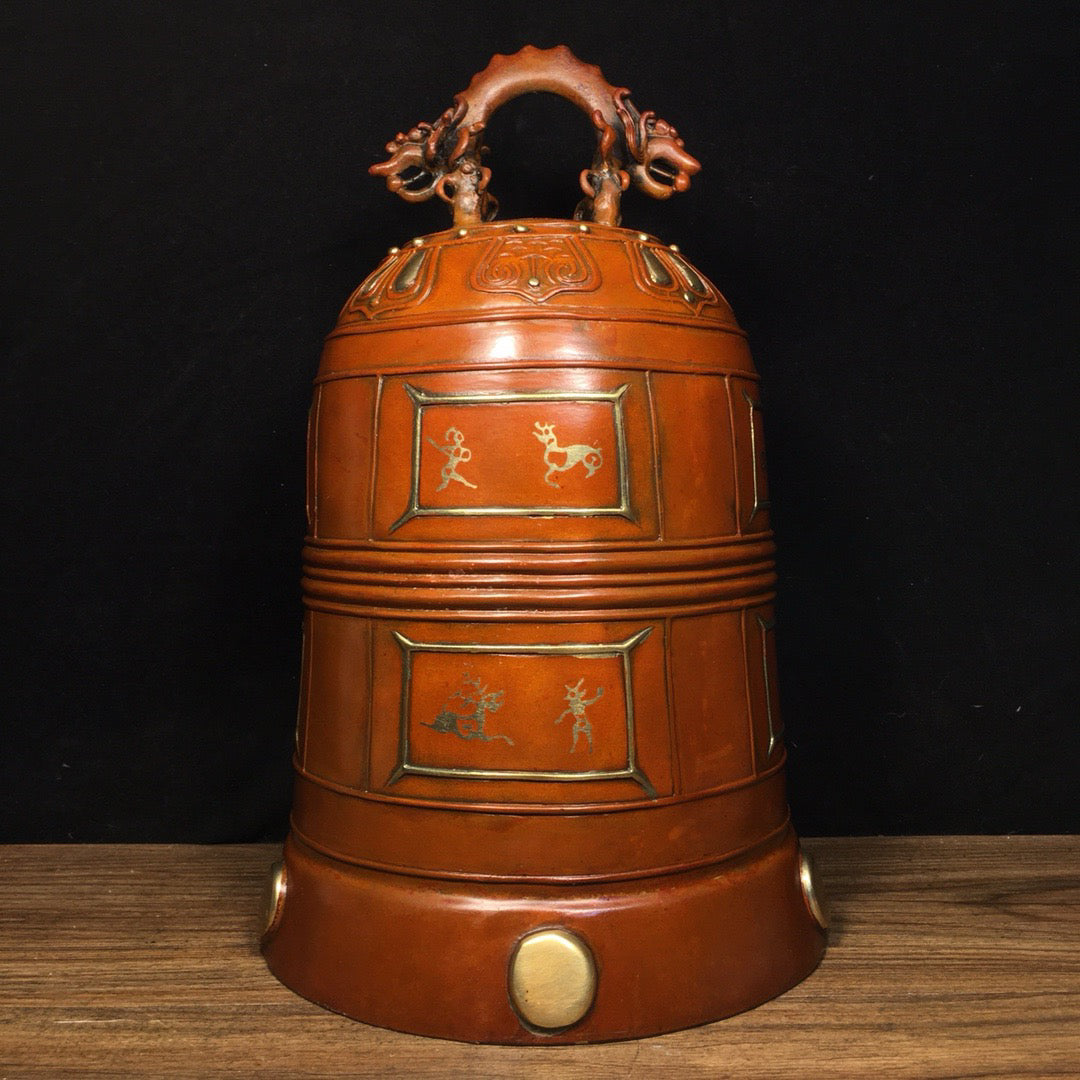 Chinese antique pure copper town house safety clock ornaments