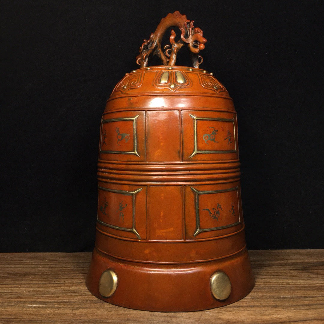 Chinese antique pure copper town house safety clock ornaments