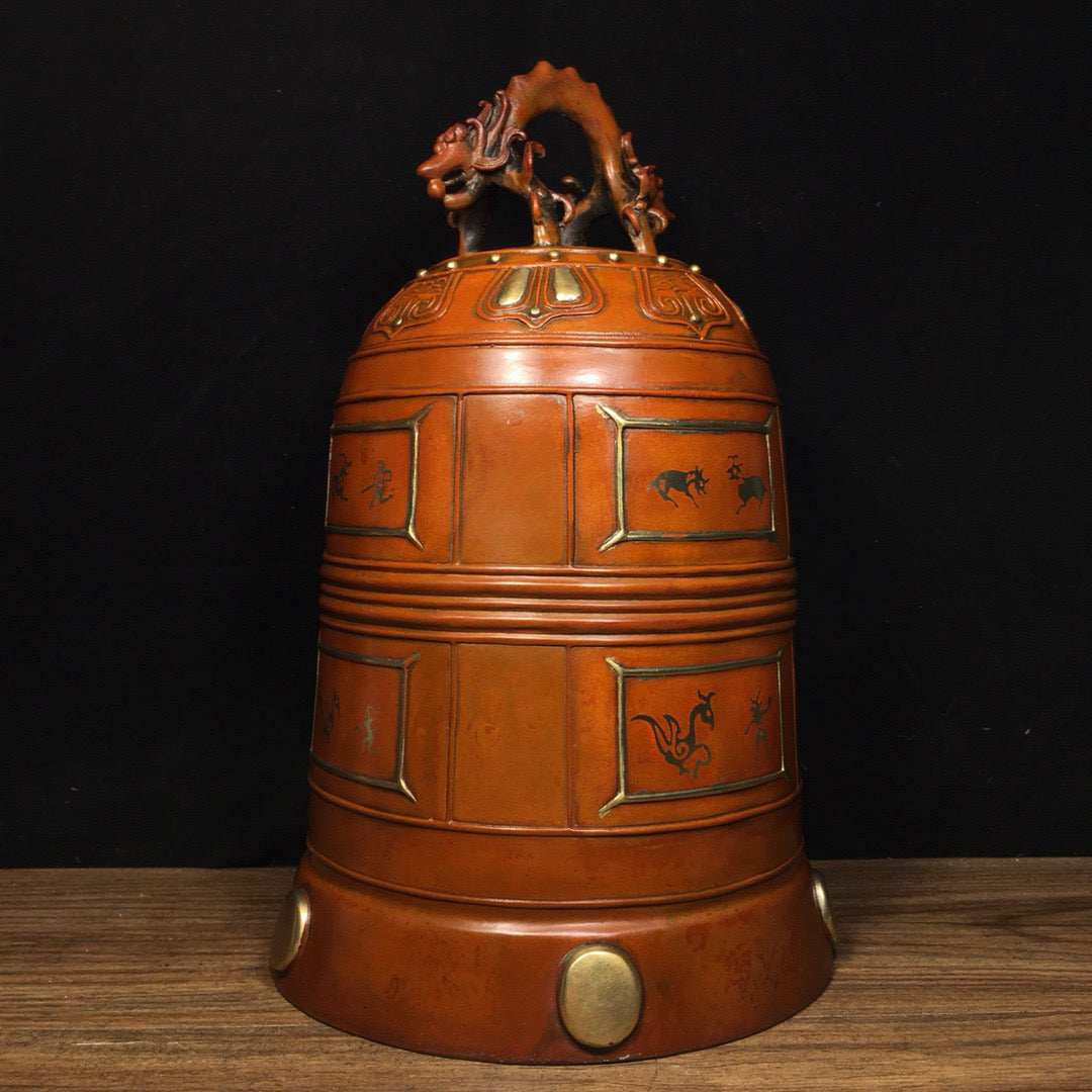 Chinese antique pure copper town house safety clock ornaments