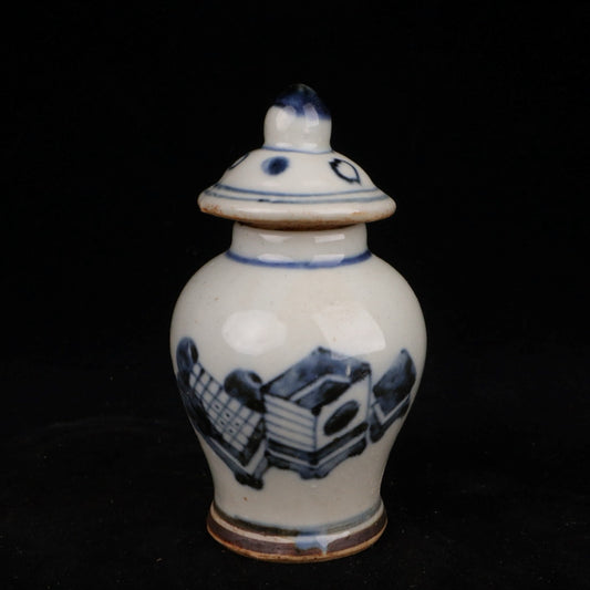 Blue and white small general military jars