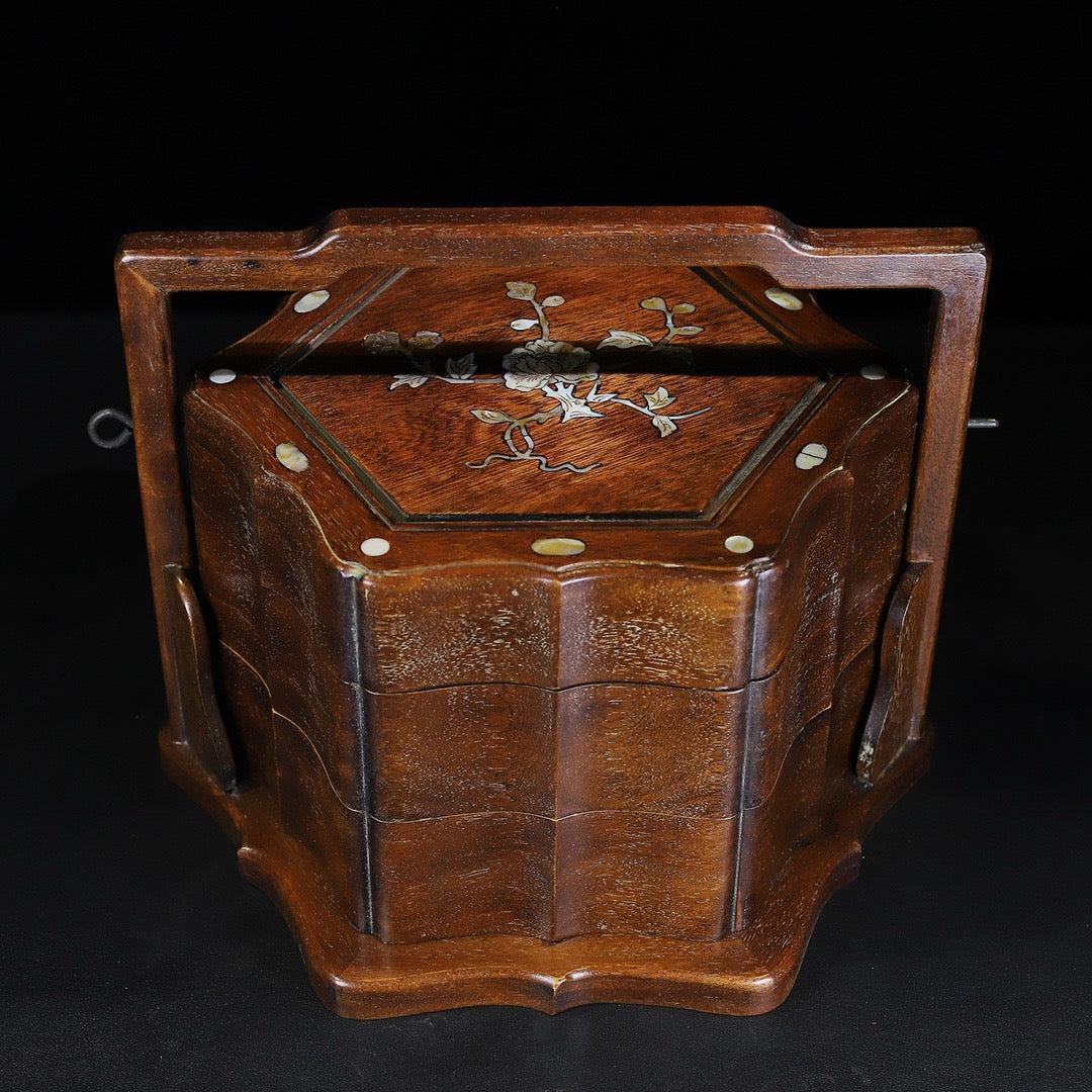 Pear wood inlaid shell portable multi-layer food box