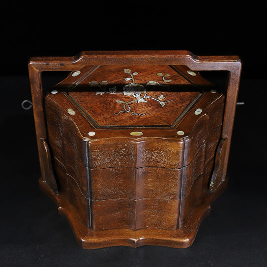 Pear wood inlaid shell portable multi-layer food box