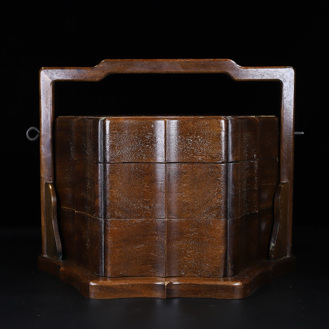 Pear wood inlaid shell portable multi-layer food box
