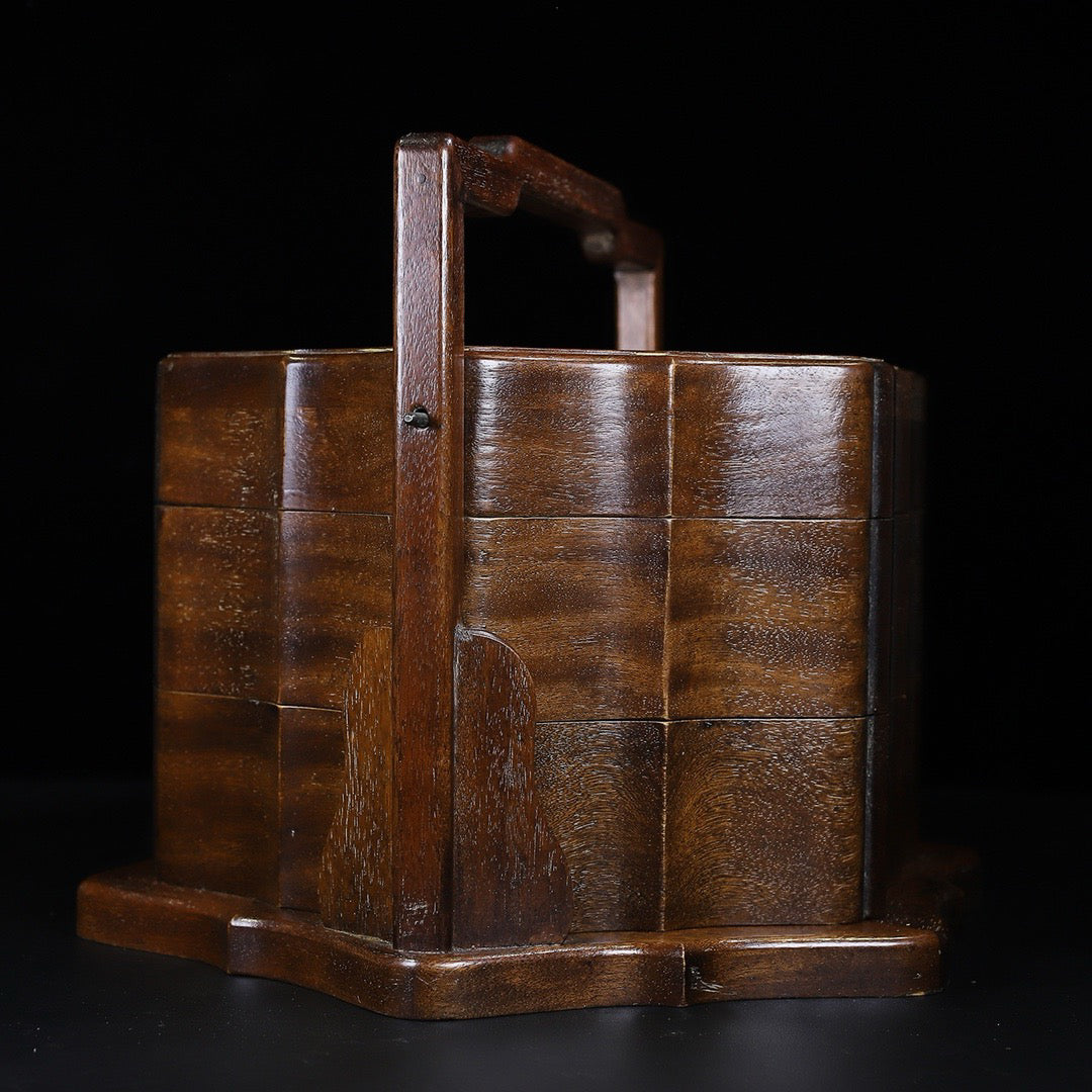 Pear wood inlaid shell portable multi-layer food box