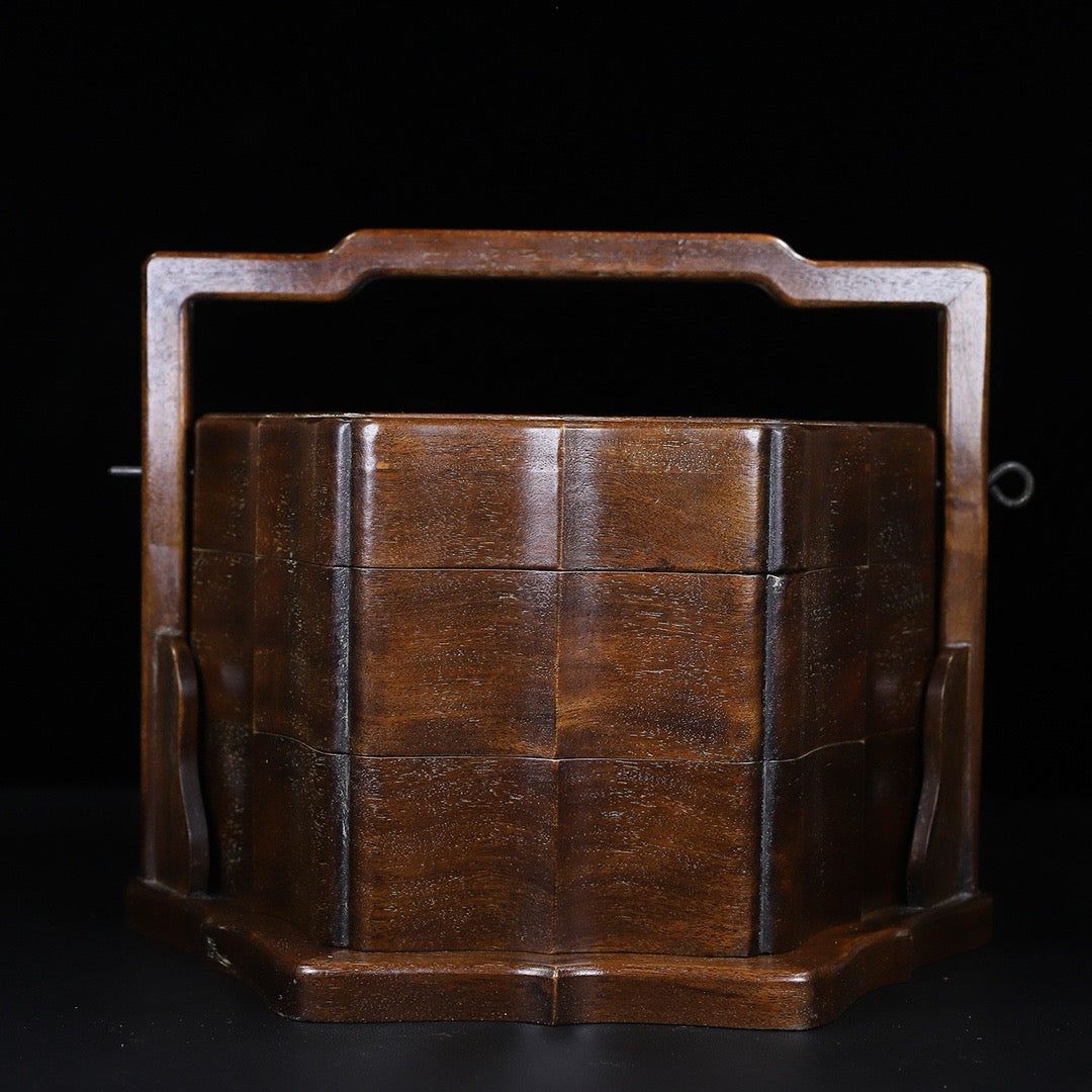 Pear wood inlaid shell portable multi-layer food box