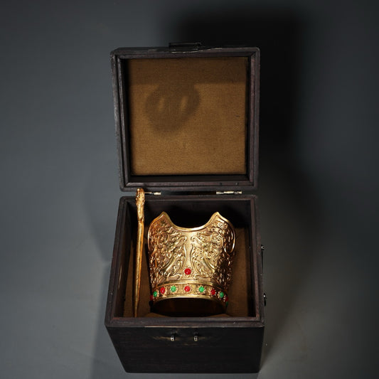 Chinese Antique Collection Pure Copper High Relief Carving with Gilded Gold Phoenix Crown