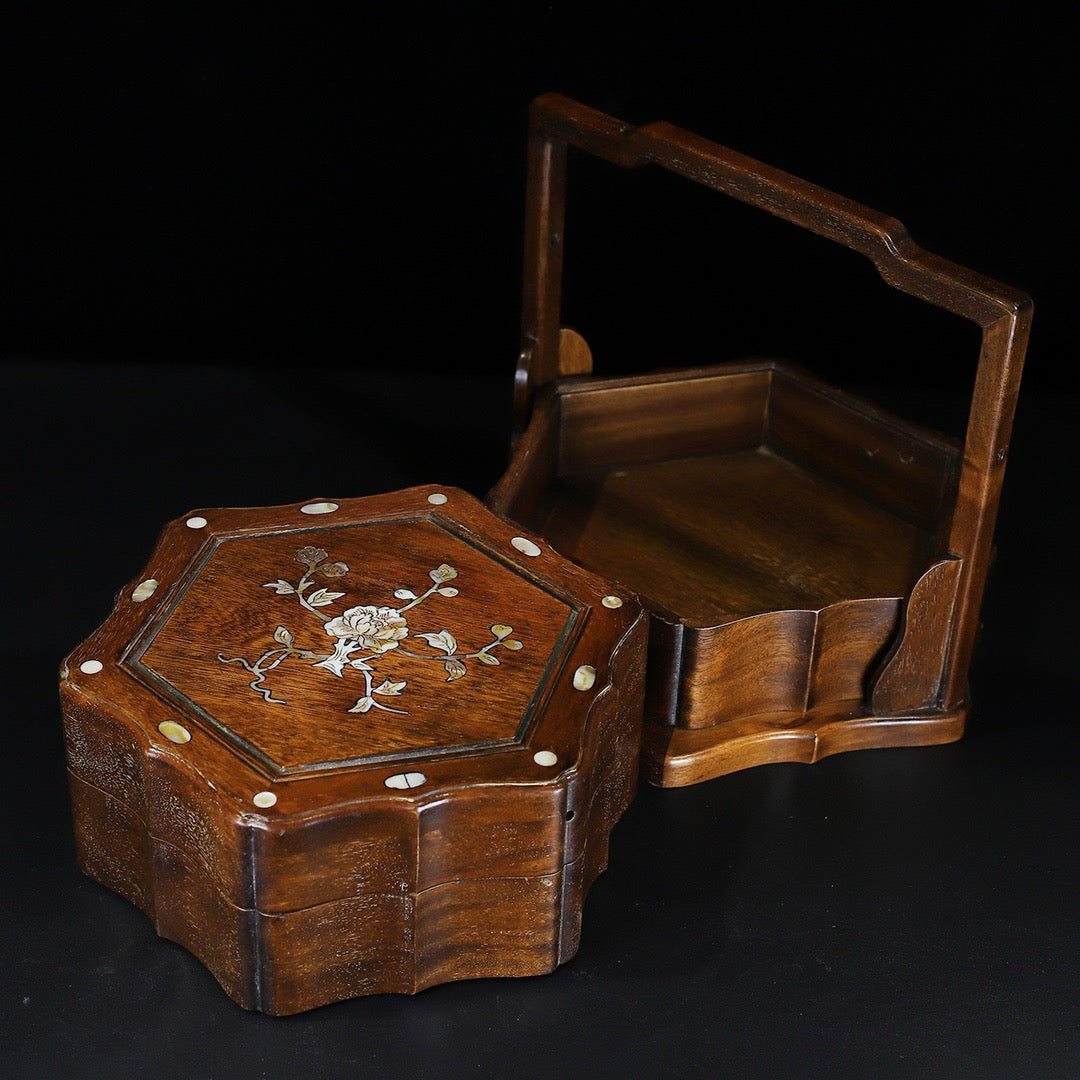 Pear wood inlaid shell portable multi-layer food box