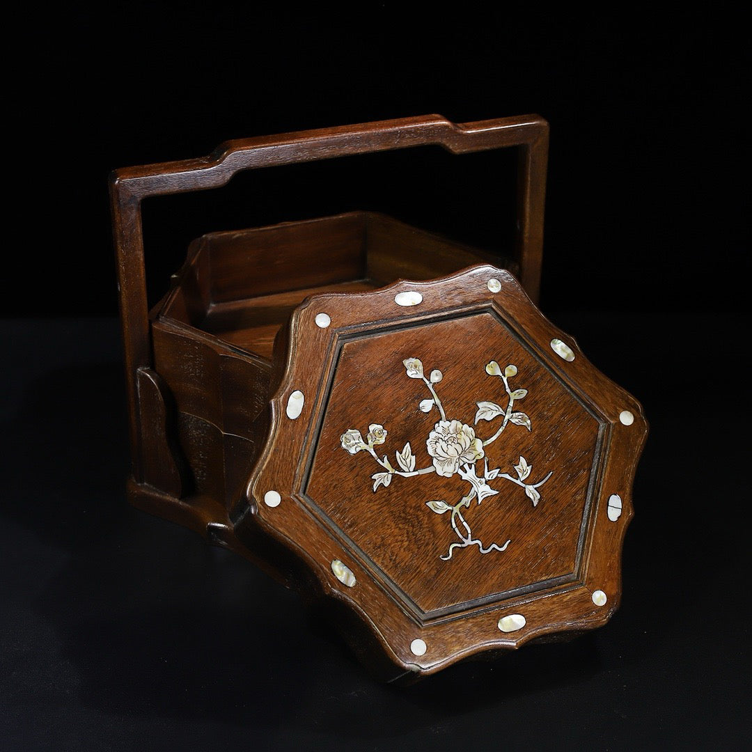 Pear wood inlaid shell portable multi-layer food box