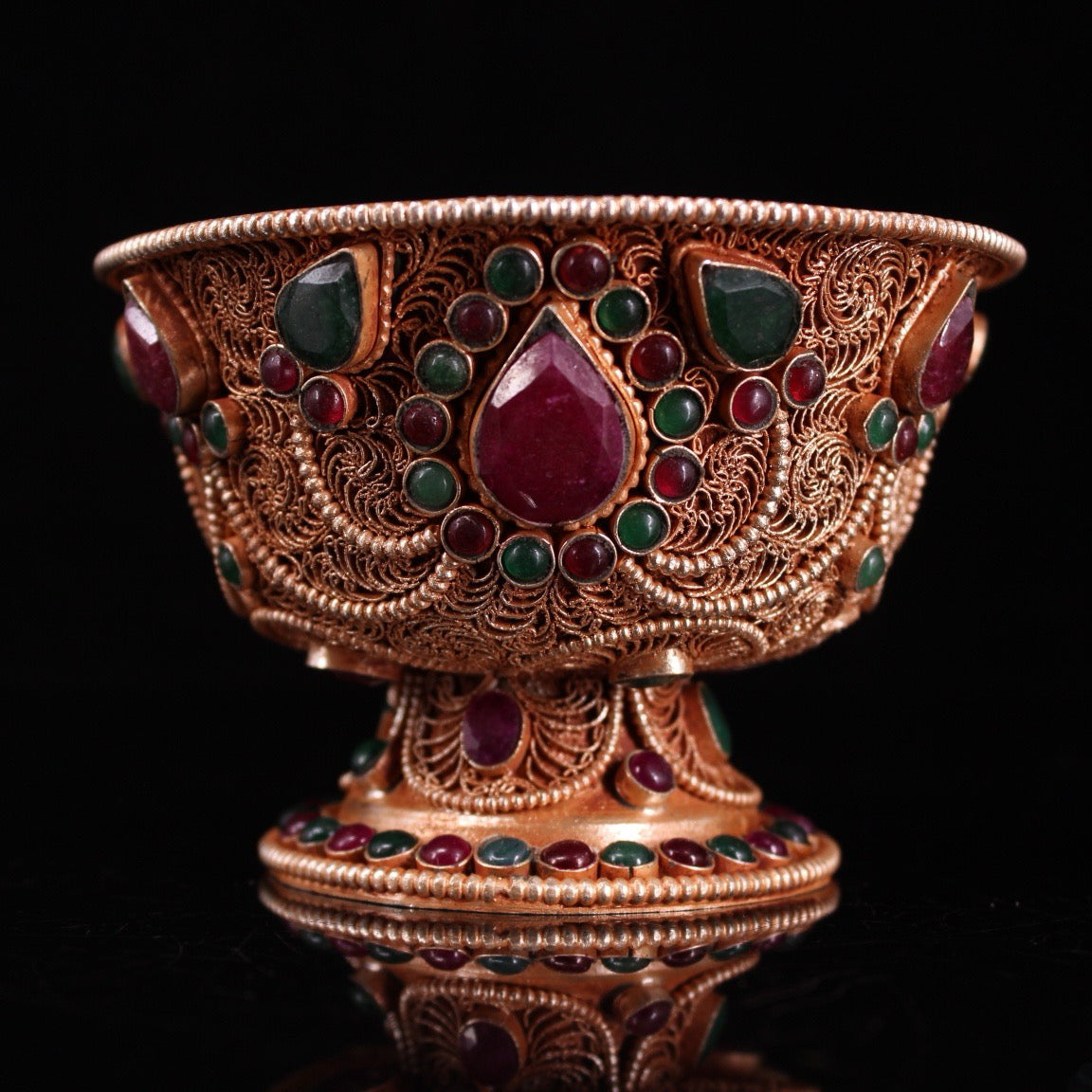 Chinese antique craftsmanship, filigree inlay, gemstone filigree, water purification bowl