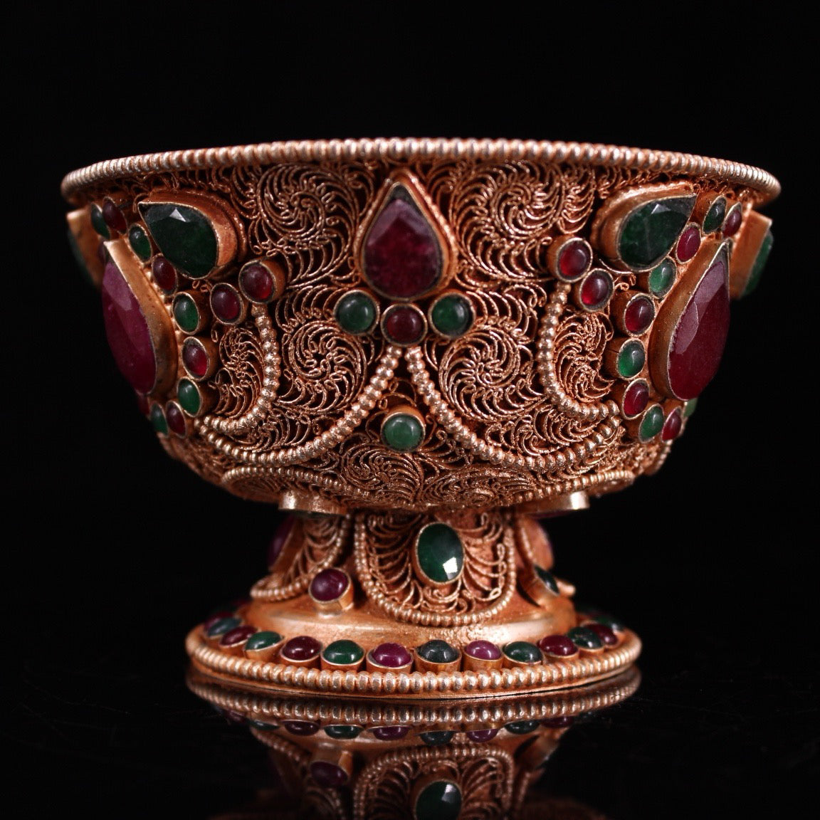 Chinese antique craftsmanship, filigree inlay, gemstone filigree, water purification bowl