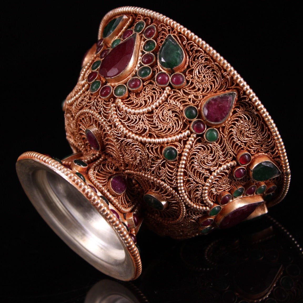 Chinese antique craftsmanship, filigree inlay, gemstone filigree, water purification bowl