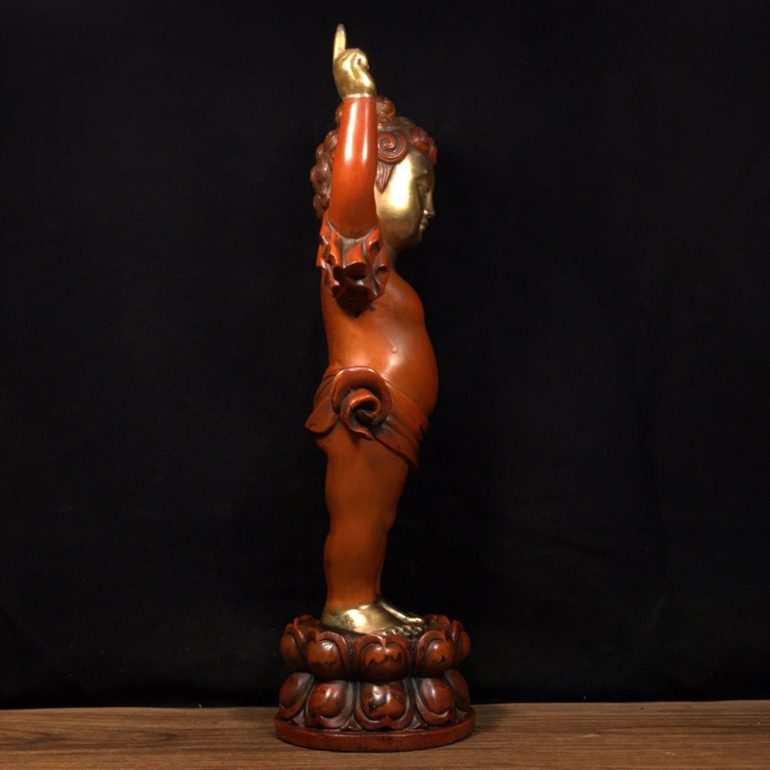 Chinese Antique Pure Copper Shakyamuni Crown Prince Buddha Ornament
