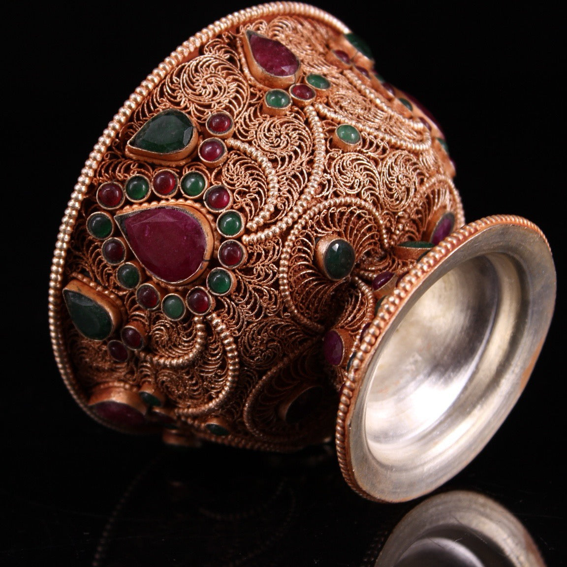 Chinese antique craftsmanship, filigree inlay, gemstone filigree, water purification bowl
