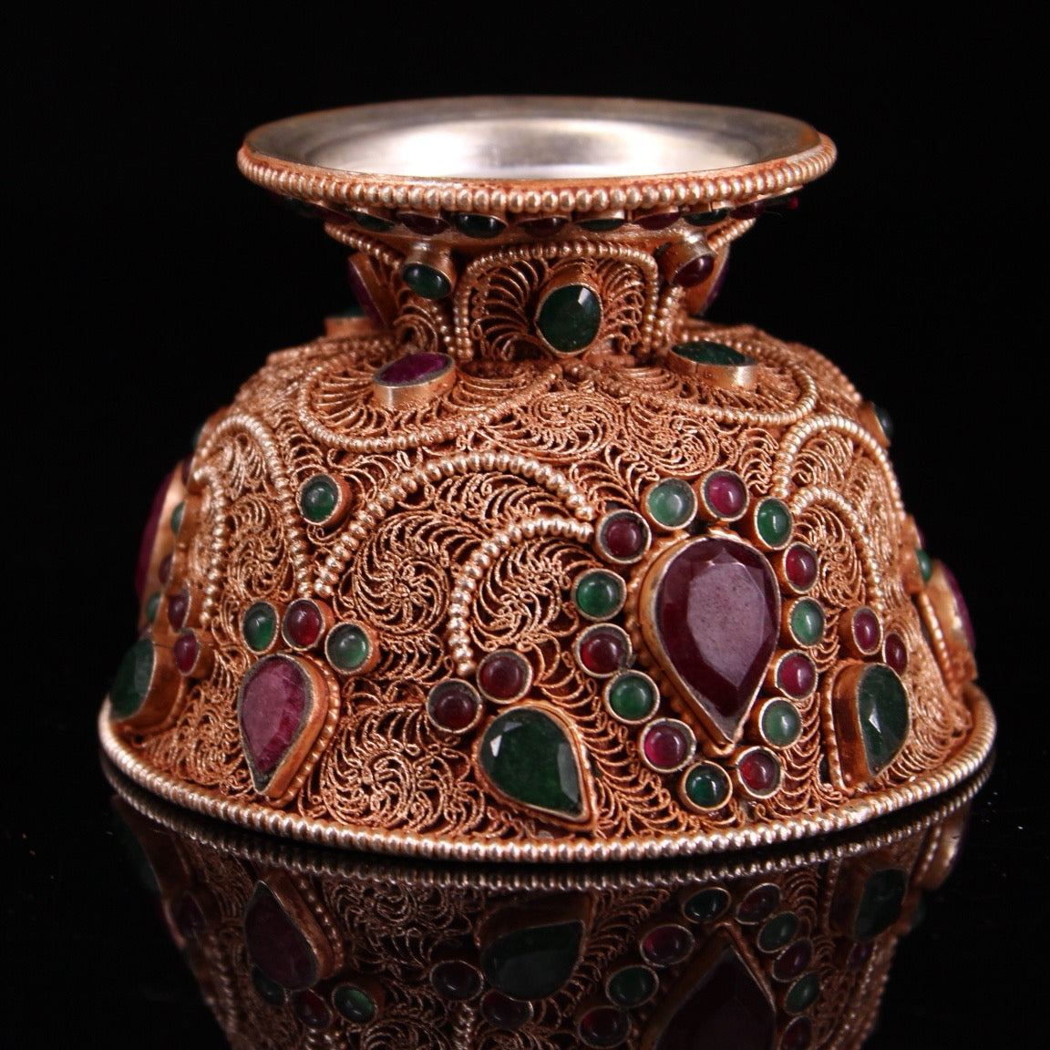 Chinese antique craftsmanship, filigree inlay, gemstone filigree, water purification bowl