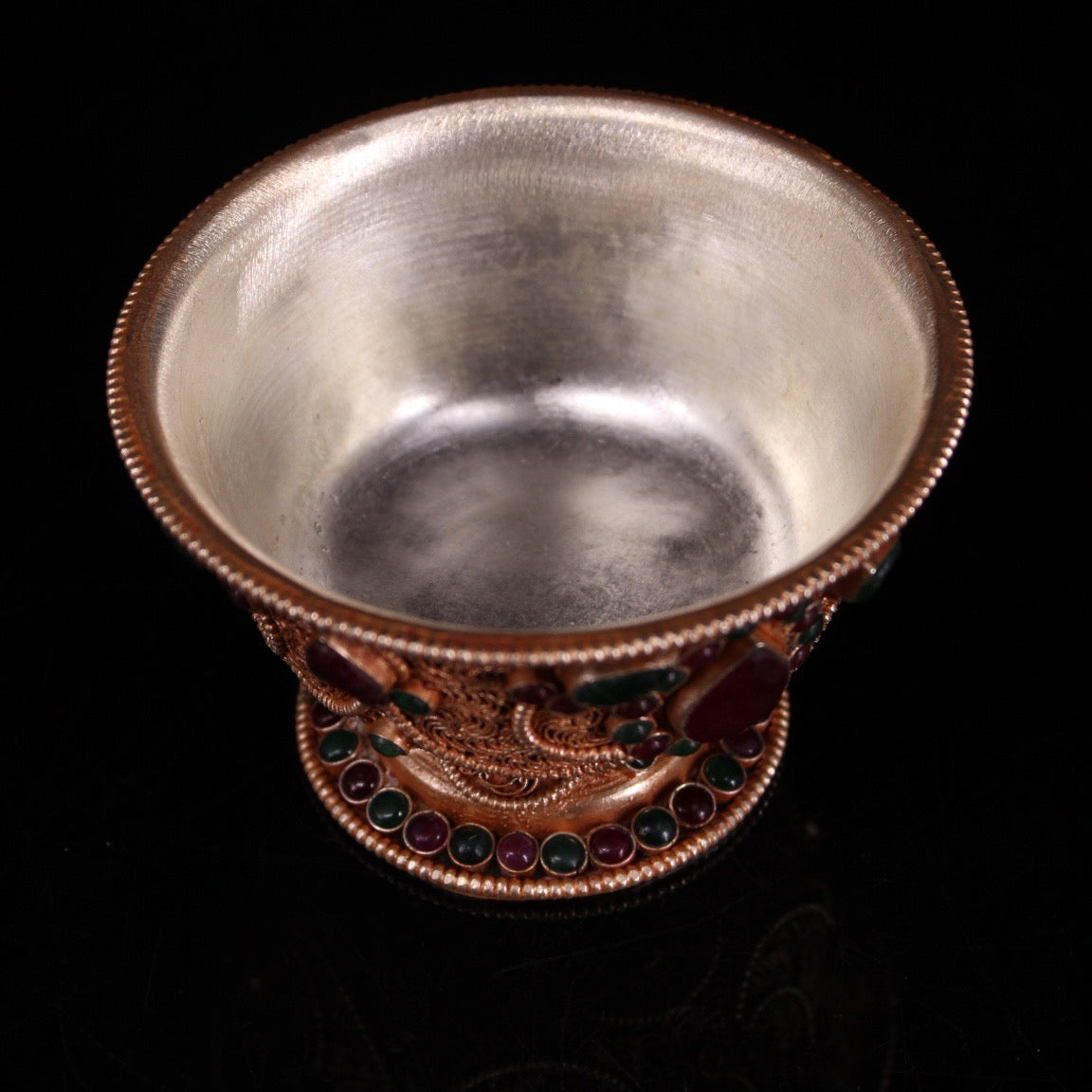 Chinese antique craftsmanship, filigree inlay, gemstone filigree, water purification bowl