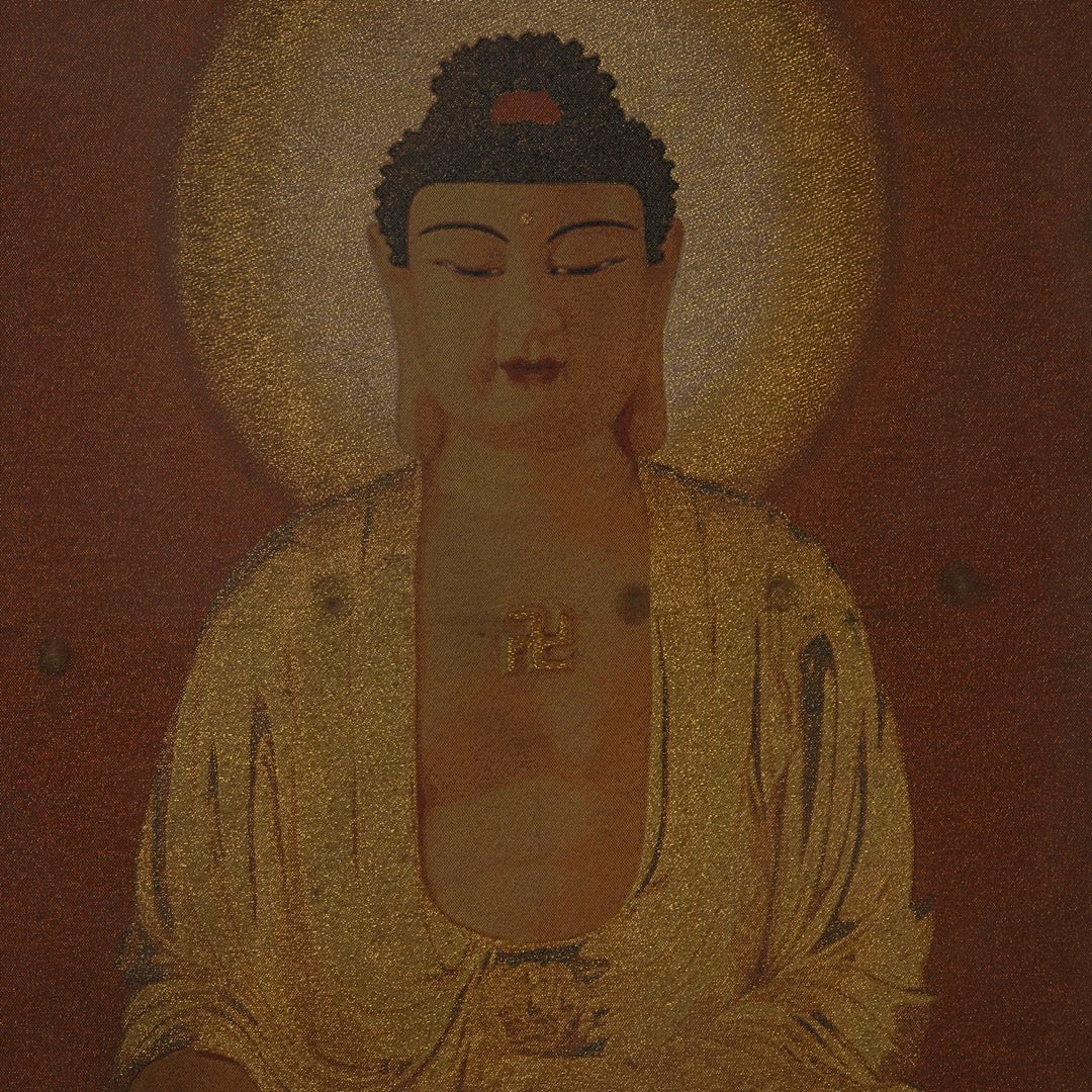 Wooden framed embroidered Nanwu Amitabha Buddha Tangka